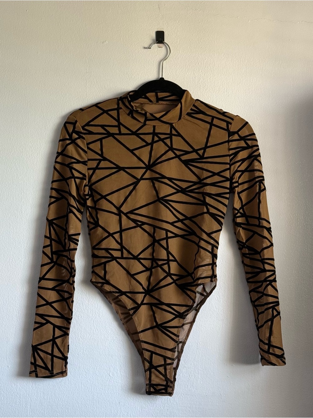 SHEIN Brown and Black Geometric Long Sleeve Bodysuit